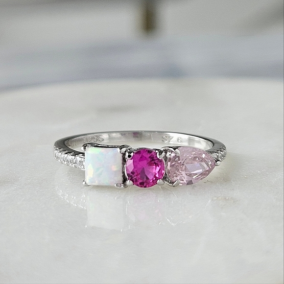 Opal and Pink Swarovski crystal ring, 925 Sterling Silver Charmed Aroma - Picture 3 of 6